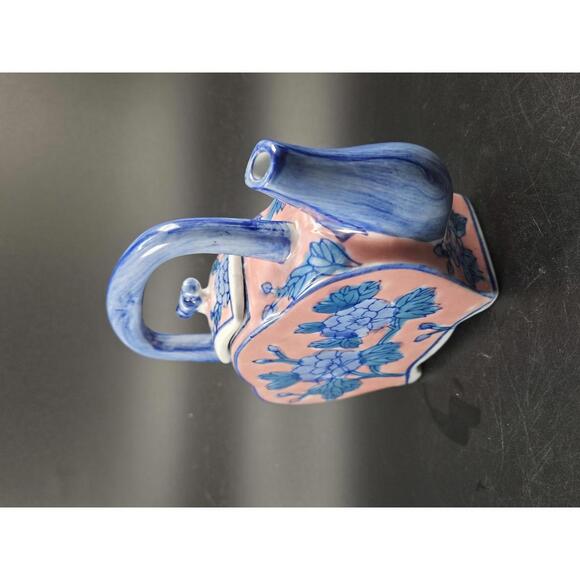 Ben Rickert Chinoiserie Teapot Blue Pink Floral Ceramic Asian Decor 5 In Tall - Picture 5 of 9